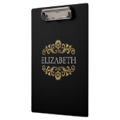 Elegant Monogram Black Gold Kantoor School Klembord (Links)