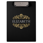 Elegant Monogram Black Gold Kantoor School Klembord (Voorkant)