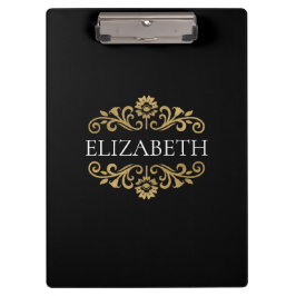 Elegant Monogram Black Gold Kantoor School Klembord