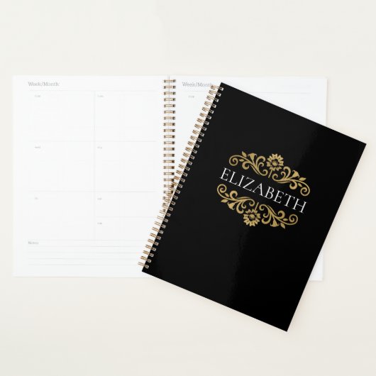 Elegant Monogram Black Gold Kantoor School Planner (Display)