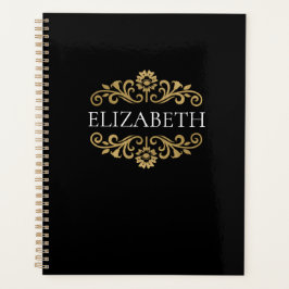 Elegant Monogram Black Gold Kantoor School Planner