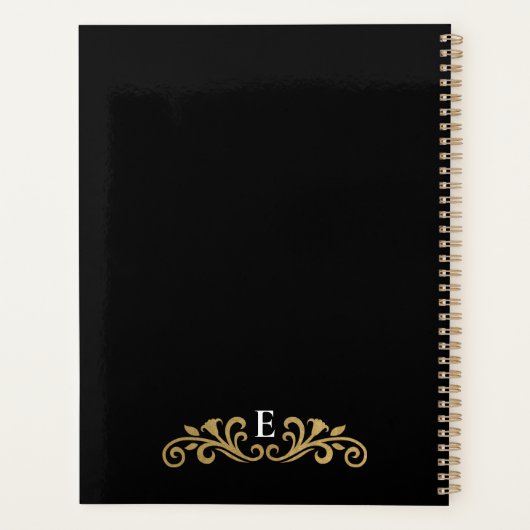 Elegant Monogram Black Gold Kantoor School Planner (Achterkant)