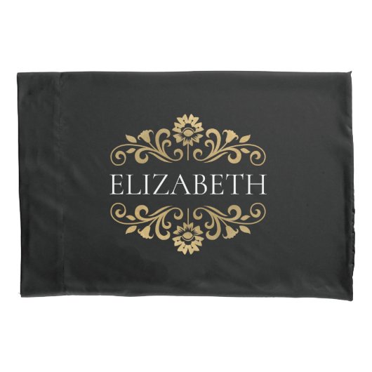 Elegant Monogram Black Gold Kussensloop (Voorkant)