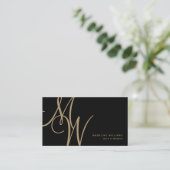 Elegant Monogram Black Gold Modern Script Initiale Visitekaartje (Staand voorkant)