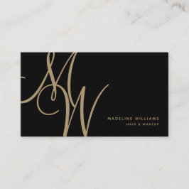 Elegant Monogram Black Gold Modern Script Initiale Visitekaartje