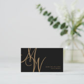 Elegant Monogram Black Gold Modern Script Initiale Visitekaartje (Staand voorkant)