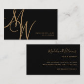 Elegant Monogram Black Gold Modern Script Initiale Visitekaartje (Voorkant / Achterkant)