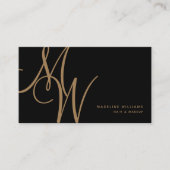 Elegant Monogram Black Gold Modern Script Initiale Visitekaartje (Voorkant)