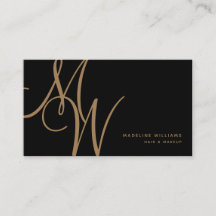 Elegant Monogram Black Gold Modern Script Initiale
