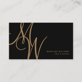 Elegant Monogram Black Gold Modern Script Initiale Visitekaartje