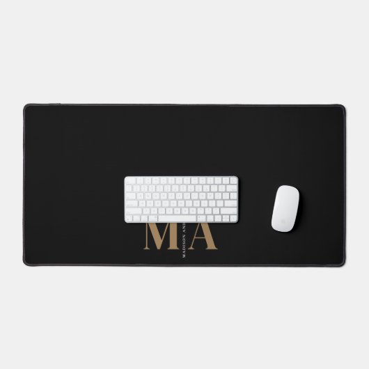 Elegant Monogram Black Gold Name Bureaumat (Keyboard & Muis)