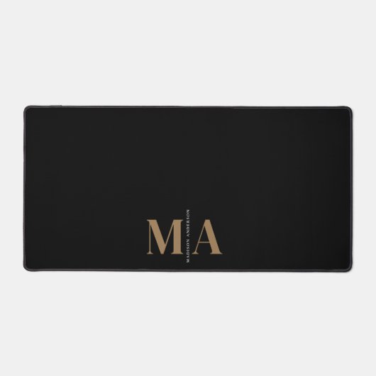 Elegant Monogram Black Gold Name Bureaumat (Voorkant)