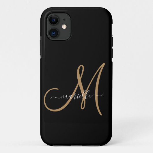 Elegant Monogram Black Gold Name Case-Mate iPhone Case (Achterkant)