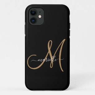 Elegant Monogram Black Gold Name Case-Mate iPhone Case