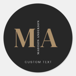 Elegant Monogram Black Gold Name Ronde Sticker