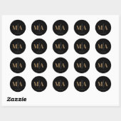 Elegant Monogram Black Gold Name Ronde Sticker (Vel)