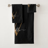 Elegant Monogram Black Gold Name Script Bad Handdoek (Insitu)