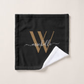 Elegant Monogram Black Gold Name Script Bad Handdoek (Wasdoekje)