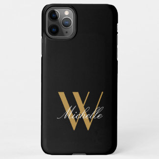 Elegant Monogram Black Gold Name Script iPhone 11Pro Max Hoesje