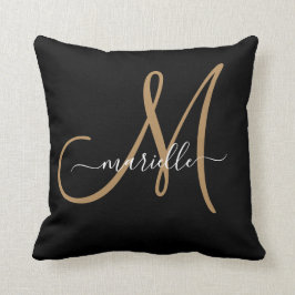 Elegant Monogram Black Gold Name Sierkussen