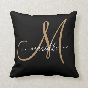 Elegant Monogram Black Gold Name Sierkussen