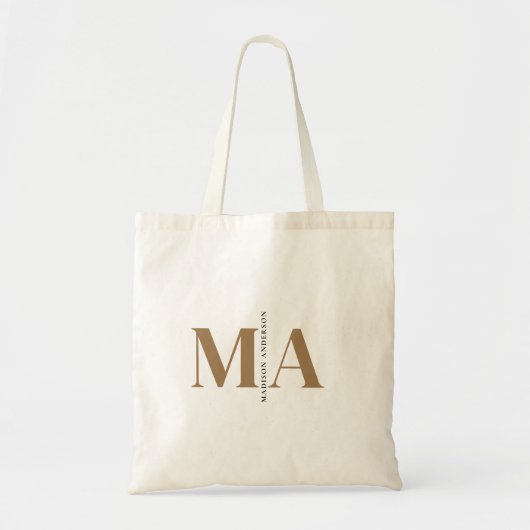 Elegant Monogram Black Gold Name Tote Bag (Voorkant)