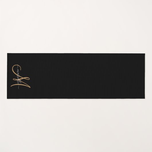 Elegant Monogram Black Gold Name Yoga Mat (Voorkant (horizontaal))