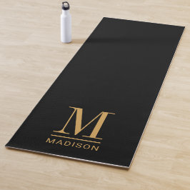 Elegant Monogram Black Gold Name Yogamat