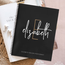 Elegant Monogram Black Gold Script Business School