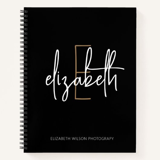 Elegant Monogram Black Gold Script Business School Notitieboek (Voorkant)