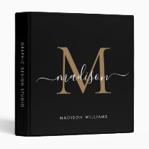 Elegant Monogram Black Gold Script Kantoor School