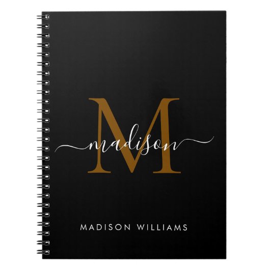 Elegant Monogram Black Gold Script Kantoor School Notitieboek (Voorkant)