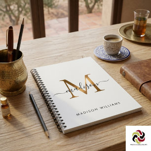 Elegant Monogram Black Gold Script Kantoor School Notitieboek