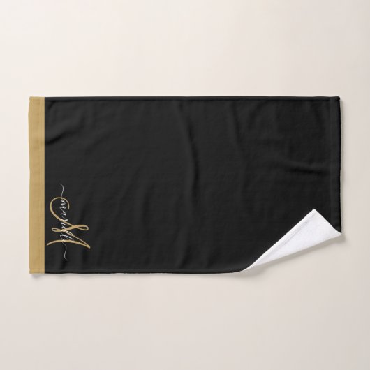 Elegant Monogram Black Gold Script Name Bad Handdoek (Handdoek)