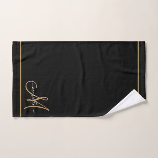 Elegant Monogram Black Gold Script Name Bad Handdoek (Handdoek)