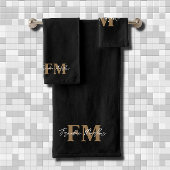 Elegant Monogram Black Gold Script Name Bad Handdoek