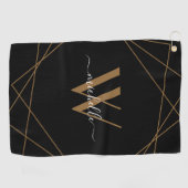 Elegant Monogram Black Gold Script Name Golfhanddoek (Horizontaal)