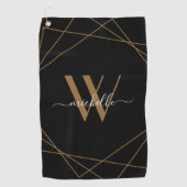 Elegant Monogram Black Gold Script Name Golfhanddoek (Voorkant)