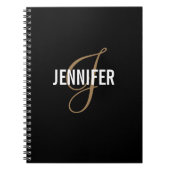 Elegant Monogram Black Gold Script Name Notitieboe Notitieboek (Voorkant)