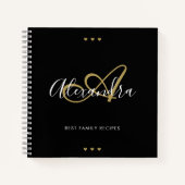 Elegant Monogram Black Gold Script Name Recipe Notitieboek (Voorkant)