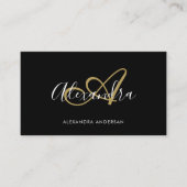 Elegant Monogram Black Gold Script Name Visitekaartje (Voorkant)