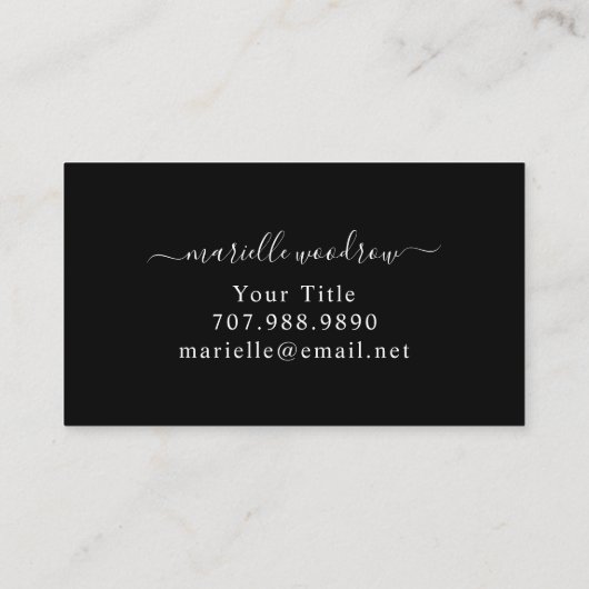 Elegant Monogram Black Gold Script Name Visitekaartje (Achterkant)