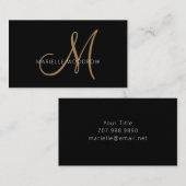 Elegant Monogram Black Gold Script Name Visitekaartje (Voorkant / Achterkant)
