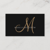 Elegant Monogram Black Gold Script Name Visitekaartje (Voorkant)