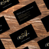 Elegant Monogram Black Gold Script Name Visitekaartje