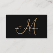 Elegant Monogram Black Gold Script Name Visitekaartje (Voorkant)