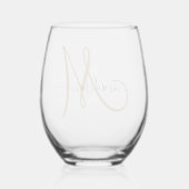 Elegant Monogram Black Gold Script Name Wijnglas Zonder Voet (Achterkant)