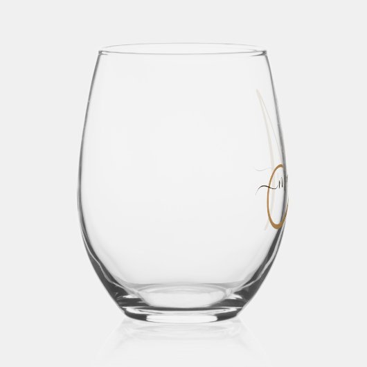 Elegant Monogram Black Gold Script Name Wijnglas Zonder Voet (Rechts)
