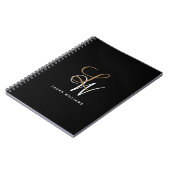 Elegant Monogram Black Gold Script Notitieboek (Linkerzijde)