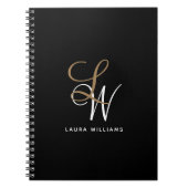 Elegant Monogram Black Gold Script Notitieboek (Voorkant)